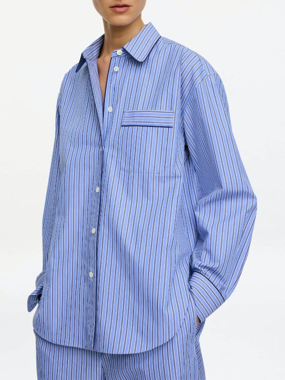 New Arket 100% Cotton Oversized Striped Shirt Blue XS